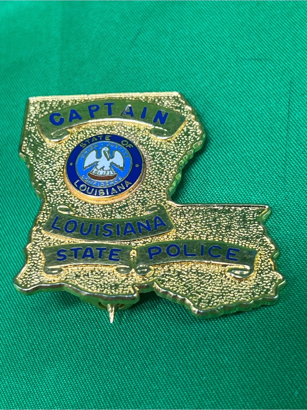 Louisiana State Police Captain Badge Pin - Gold & Blue VTG